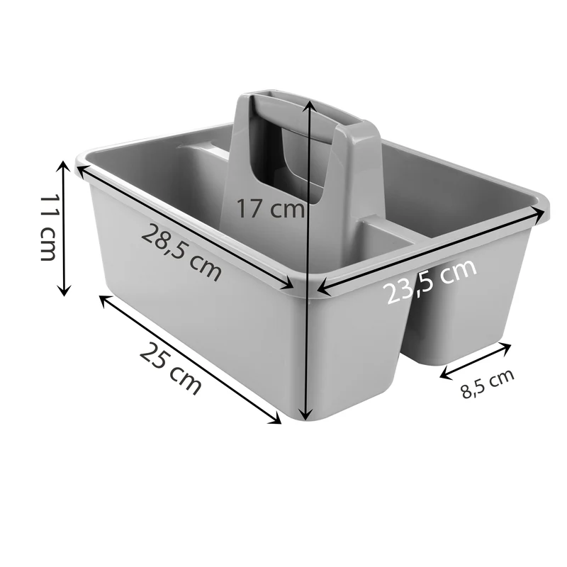 Tragbarer Organizer für Putzmittel 28x23x11 cm Grau Werkzeugträger Gartengerätekorb Schuhputzkasten - Putzkasten für Pferd Reinigungsmittel Putz Caddy Flaschenträger Putzbox Putzcaddy eckig leer