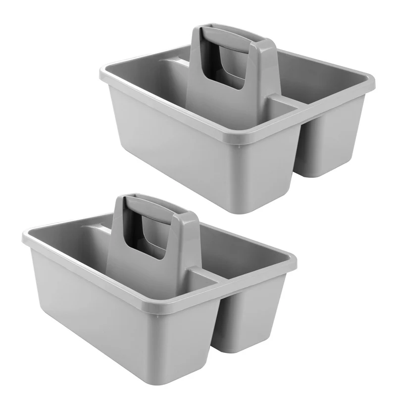Tragbarer Organizer für Putzmittel 28x23x11 cm Grau Werkzeugträger Gartengerätekorb Schuhputzkasten - Putzkasten für Pferd Reinigungsmittel Putz Caddy Flaschenträger Putzbox Putzcaddy eckig leer