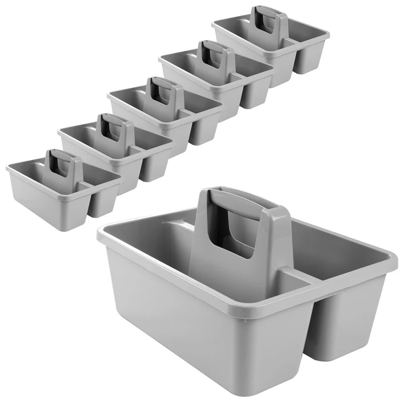 Tragbarer Organizer für Putzmittel 28x23x11 cm Grau Werkzeugträger Gartengerätekorb Schuhputzkasten - Putzkasten für Pferd Reinigungsmittel Putz Caddy Flaschenträger Putzbox Putzcaddy eckig leer