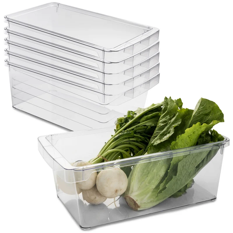 Kühlschrank-Organizer 37x21x9,5 cm durchsichtig stapelbar mit Griff - Aufbewahrungsbox Fridge Organizer Kühlschrankbox BPA-frei Speisekammer Bad Vorratsschrank transparent Küchenschrank Box