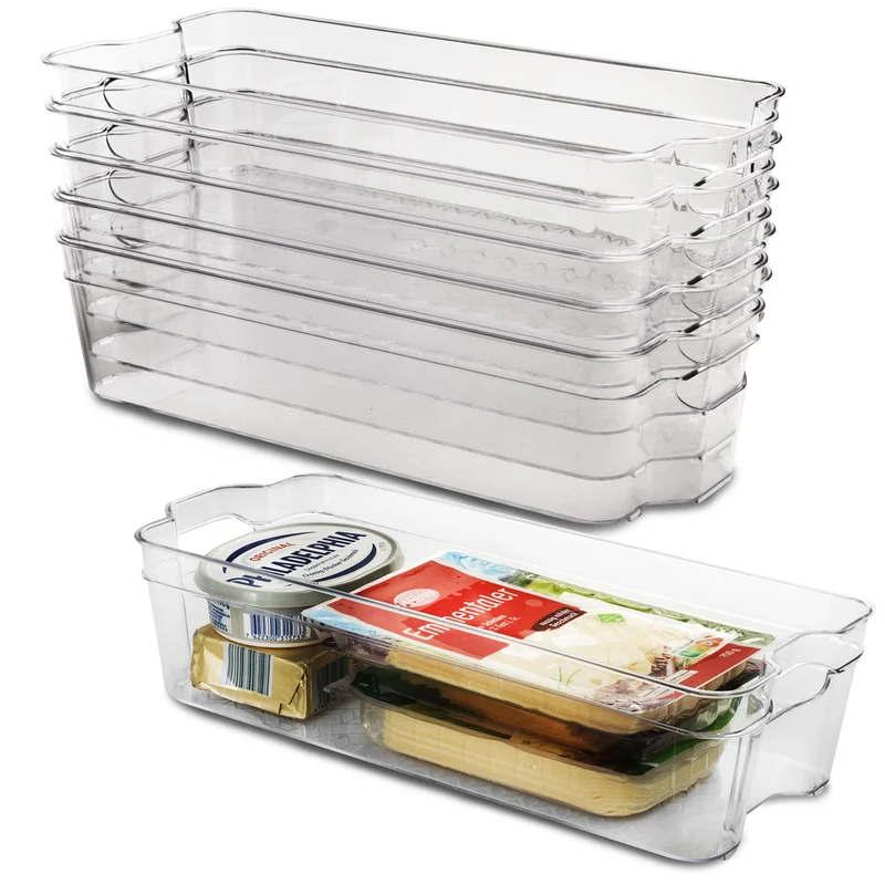 Kühlschrank-Organizer 37x16x9,5 cm durchsichtig stapelbar mit Griff - Aufbewahrungsbox Fridge Organizer Kühlschrankbox BPA-frei Speisekammer Bad Vorratsschrank transparent Küchenschrank Box