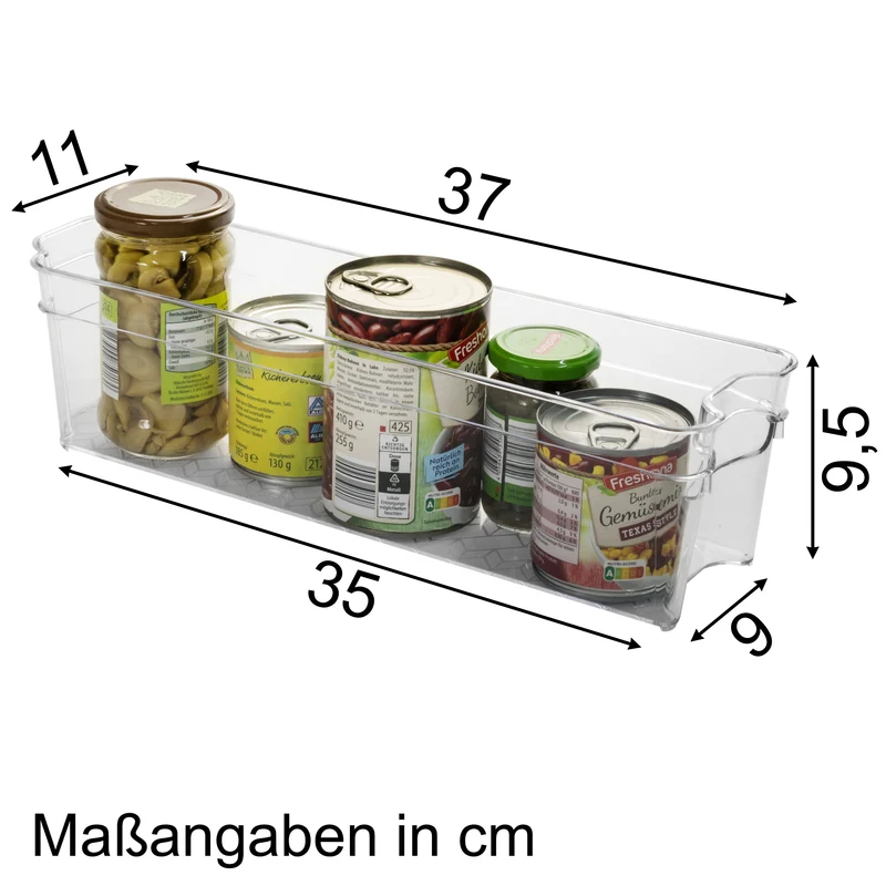 Kühlschrank-Organizer 37x11x9,5 cm durchsichtig stapelbar mit Griff - Aufbewahrungsbox Fridge Organizer Kühlschrankbox BPA-frei Speisekammer Bad Vorratsschrank transparent Küchenschrank Box