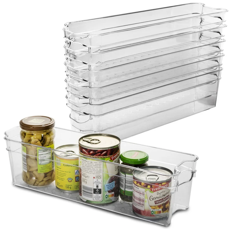 Kühlschrank-Organizer 37x11x9,5 cm durchsichtig stapelbar mit Griff - Aufbewahrungsbox Fridge Organizer Kühlschrankbox BPA-frei Speisekammer Bad Vorratsschrank transparent Küchenschrank Box