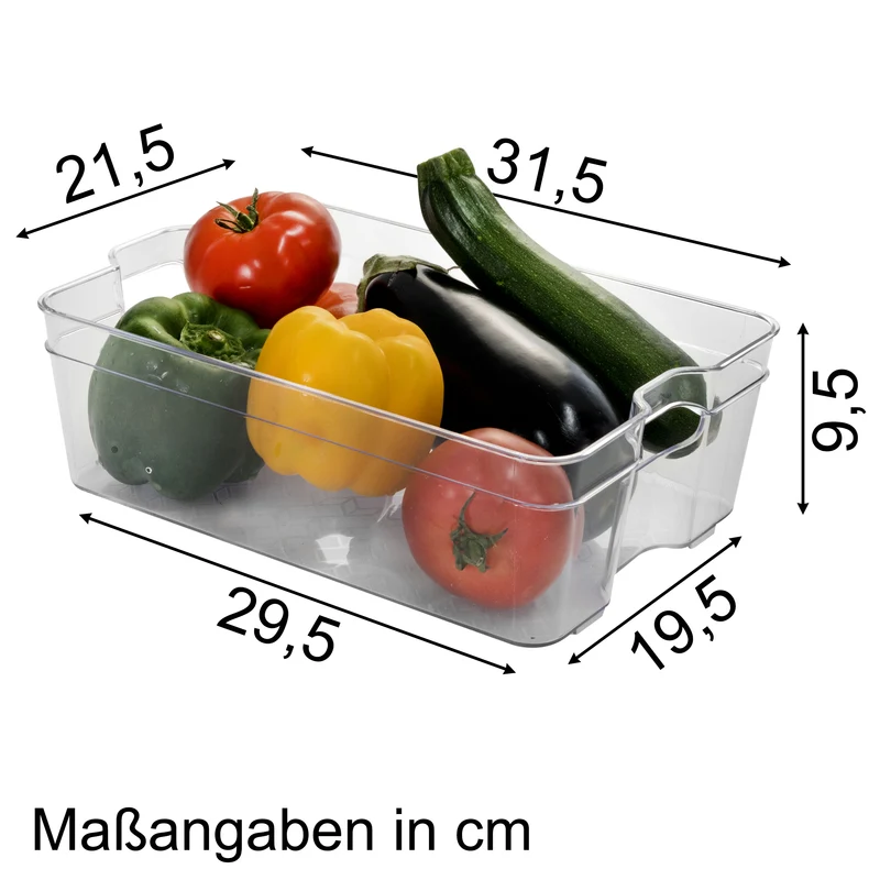 Kühlschrank-Organizer 31x21x9,5 cm durchsichtig stapelbar mit Griff - Aufbewahrungsbox Fridge Organizer Kühlschrankbox BPA-frei Speisekammer Bad Vorratsschrank transparent Küchenschrank Box