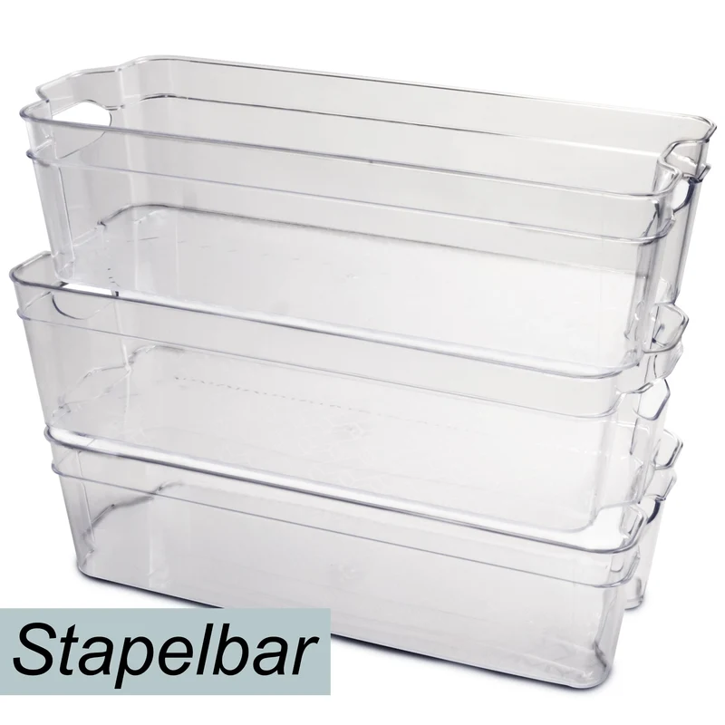 Kühlschrank-Organizer 31x21x9,5 cm durchsichtig stapelbar mit Griff - Aufbewahrungsbox Fridge Organizer Kühlschrankbox BPA-frei Speisekammer Bad Vorratsschrank transparent Küchenschrank Box