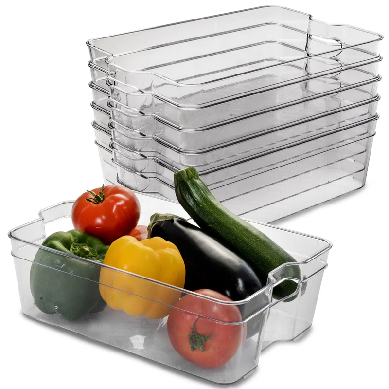 Kühlschrank-Organizer 31x21x9,5 cm durchsichtig stapelbar mit Griff - Aufbewahrungsbox Fridge Organizer Kühlschrankbox BPA-frei Speisekammer Bad Vorratsschrank transparent Küchenschrank Box