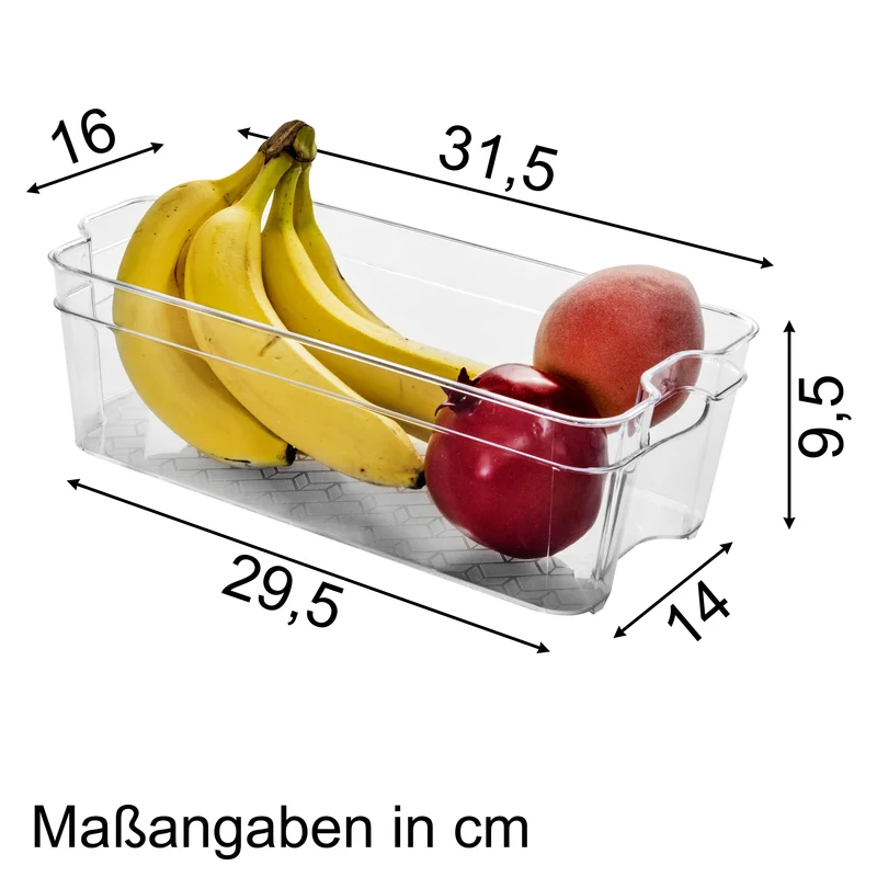 Kühlschrank-Organizer 31x16x9,5 cm durchsichtig stapelbar mit Griff - Aufbewahrungsbox Fridge Organizer Kühlschrankbox BPA-frei Speisekammer Bad Vorratsschrank transparent Küchenschrank Box