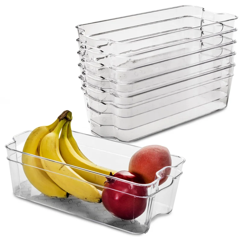 Kühlschrank-Organizer 31x16x9,5 cm durchsichtig stapelbar mit Griff - Aufbewahrungsbox Fridge Organizer Kühlschrankbox BPA-frei Speisekammer Bad Vorratsschrank transparent Küchenschrank Box