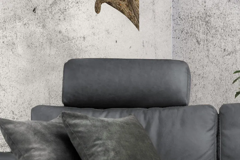 KAWOLA Sofa LOLA Ecksofa Leder grau mit motorischer Relaxfunktion