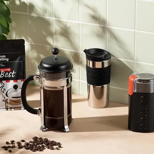 Bodum Caffettiera French Press Schwarz – 1L / 8 Tassen Kaffeebereiter – Hitzebeständiges Glas – Edelstahlfilter – BPA-frei & spülmaschinenfest – Hergestellt in Portugal