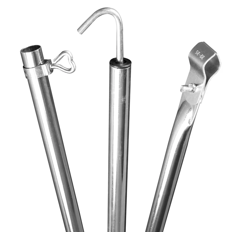 Stahl Dachhakenstange Zeltstange - mit Klemme und Haken - teleskopierbar 210-290 cm - 22/19mm | 3 Teile - leicht - stabil - Ersatz Gestänge Zelt Vorzelt Camping Teleskopstange Dachstange