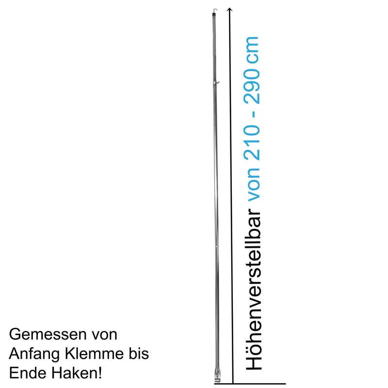 Stahl Dachhakenstange Zeltstange - mit Klemme und Haken - teleskopierbar 210-290 cm - 22/19mm | 3 Teile - leicht - stabil - Ersatz Gestänge Zelt Vorzelt Camping Teleskopstange Dachstange