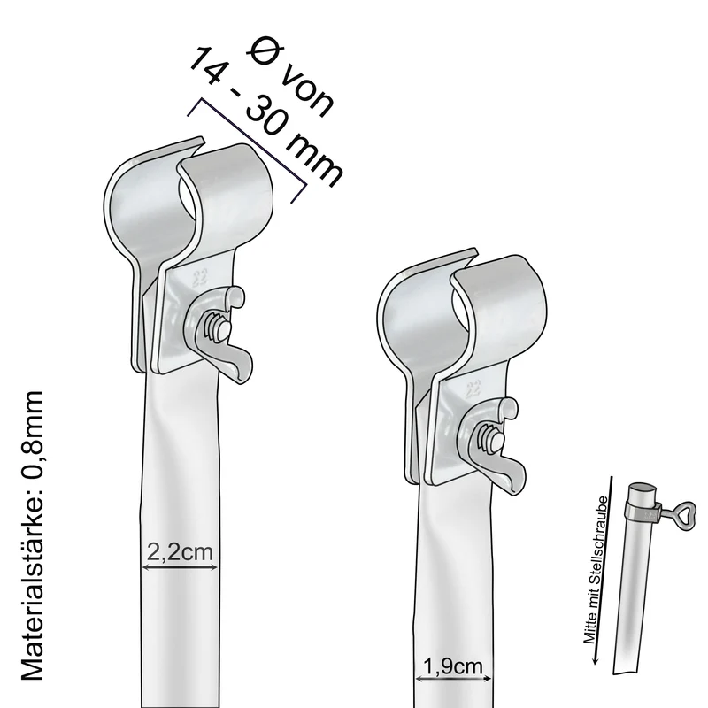 Aluminium Verandastange Zeltstange - mit 2x Klemmen - teleskopierbar 120-215 cm - Ø22/19mm | 2 Teile leicht stabil Ersatz Gestänge Zelt Vorzelt Teleskopstange Dachauflagestange Camping