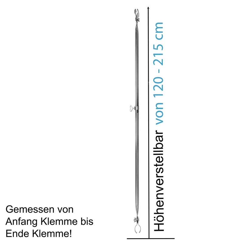 Stahl Zeltstange Verandastange - mit 2x Klemmen - teleskopierbar 120-215cm - Ø22/19mm - 2 Teile - leicht stabil Ersatz Gestänge Zelt Vorzelt Camping Zubehör Teleskopstange Dachauflagestange