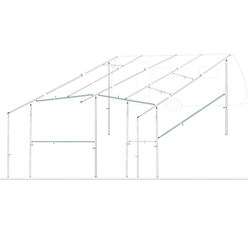 Stahl Zeltstange Verandastange - mit 2x Klemmen - teleskopierbar 120-215cm - Ø22/19mm - 2 Teile - leicht stabil Ersatz Gestänge Zelt Vorzelt Camping Zubehör Teleskopstange Dachauflagestange
