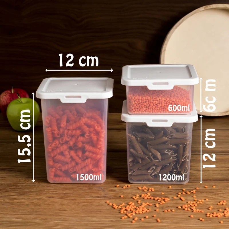 Kleine Vorratsdosenset 600+1200+1500ml - Gefrierdose Frischhaltedose Mikrowellengeeignet Spülmaschinengeeignet Lebensmittelecht - transparent mit weißem Deckel