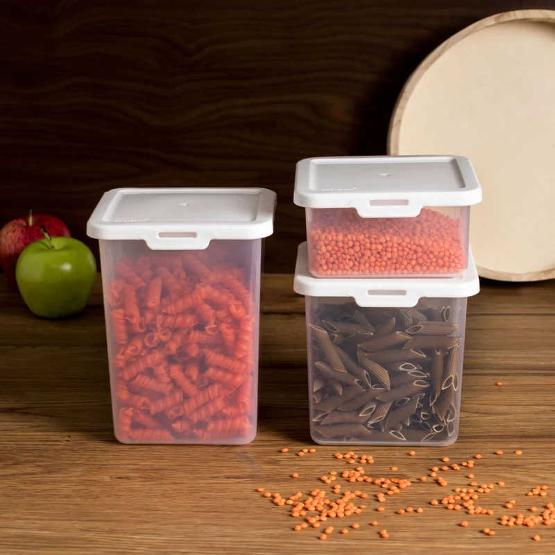 Kleine Vorratsdosenset 600+1200+1500ml - Gefrierdose Frischhaltedose Mikrowellengeeignet Spülmaschinengeeignet Lebensmittelecht - transparent mit weißem Deckel