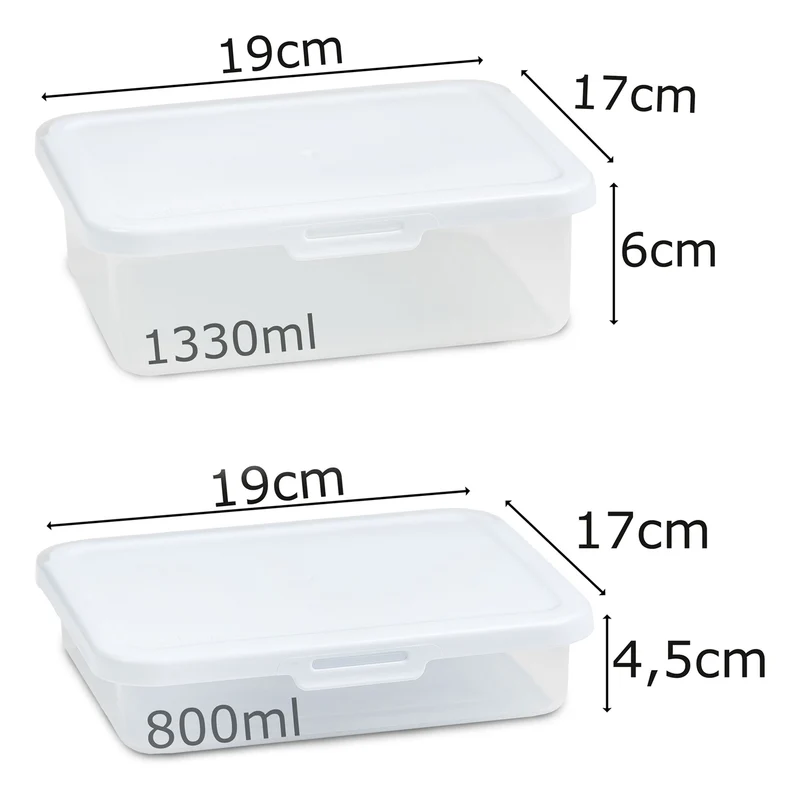 Vorratsdosenset 800+1330ml - Butterbrotdose Aufschnittdose Gefrierdose Frischhaltedose Mikrowellengeeignet Spülmaschinengeeignet Lebensmittelecht -transparent-weiss