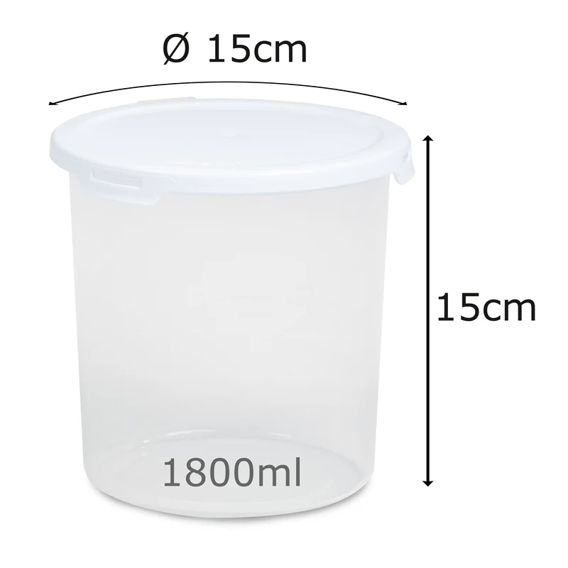 Runde Vorratsdosen Set 1800ml - Ø15x15 cm Gefrierdose Frischhaltedose Mikrowellengeeignet Spülmaschinengeeignet Lebensmittelecht - transparent mit weißem Deckel