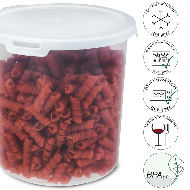 Runde Vorratsdosen Set 1800ml - Ø15x15 cm Gefrierdose Frischhaltedose Mikrowellengeeignet Spülmaschinengeeignet Lebensmittelecht - transparent mit weißem Deckel