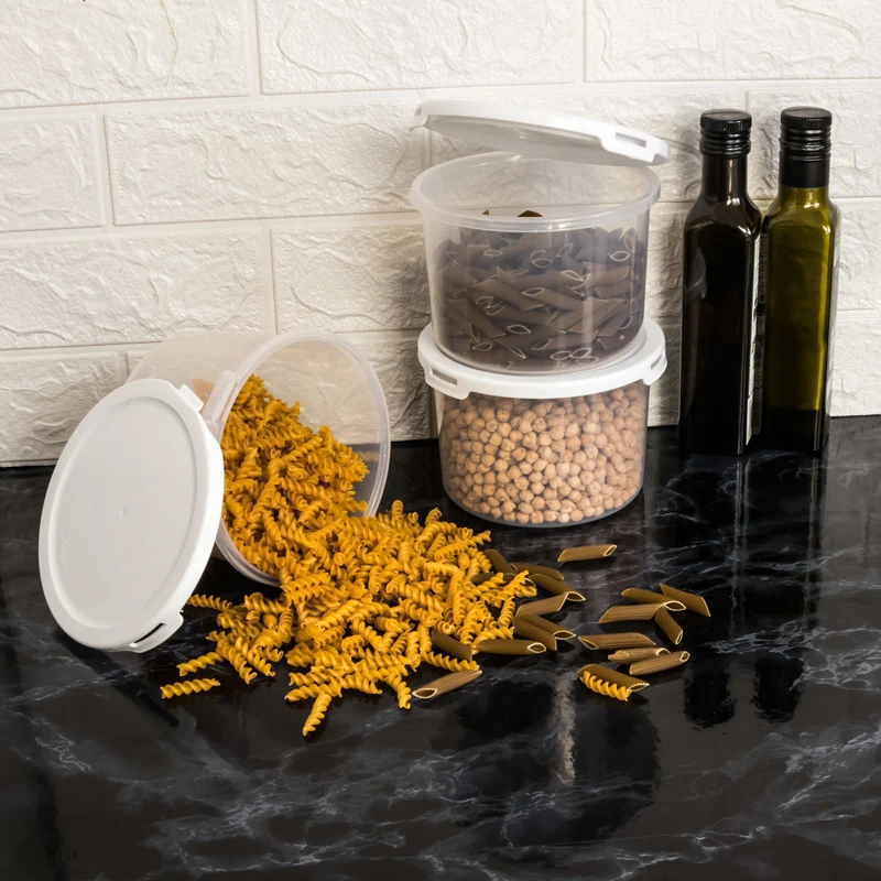 Runde Vorratsdosen Set 1200ml - Ø15x10 cm Snackdose Gefrierdose Frischhaltedose Mikrowellengeeignet Spülmaschinengeeignet - transparent mit weißem Deckel
