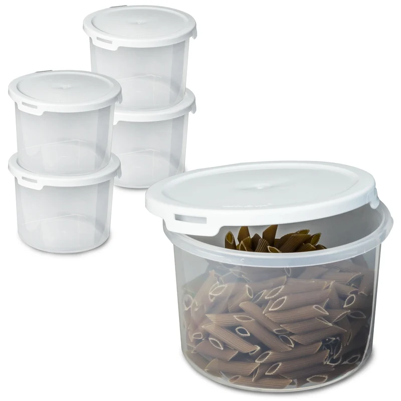 Runde Vorratsdosen Set 1200ml - Ø15x10 cm Snackdose Gefrierdose Frischhaltedose Mikrowellengeeignet Spülmaschinengeeignet - transparent mit weißem Deckel