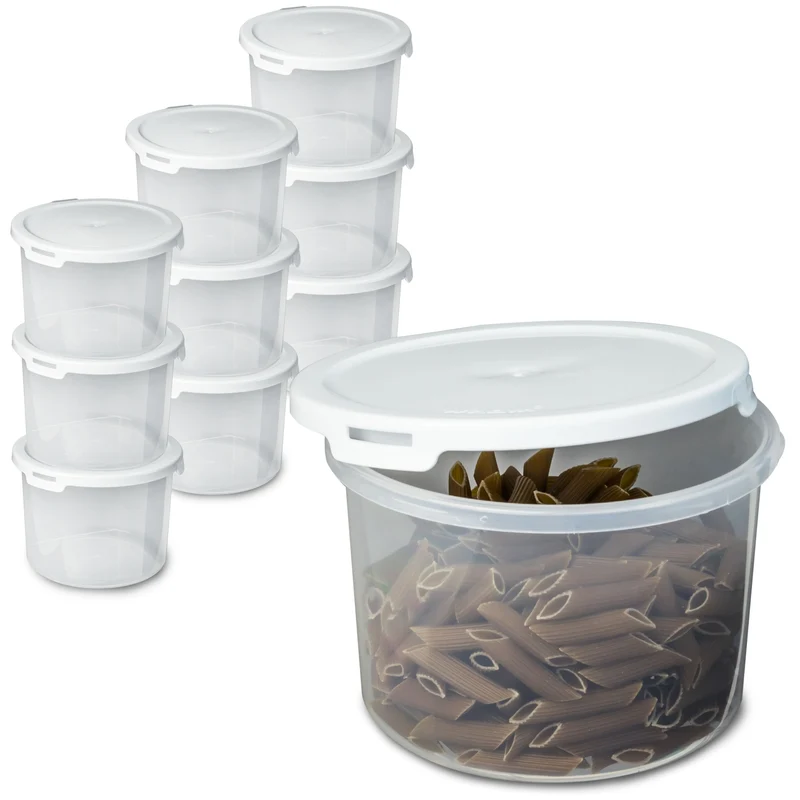 Runde Vorratsdosen Set 1200ml - Ø15x10 cm Snackdose Gefrierdose Frischhaltedose Mikrowellengeeignet Spülmaschinengeeignet - transparent mit weißem Deckel