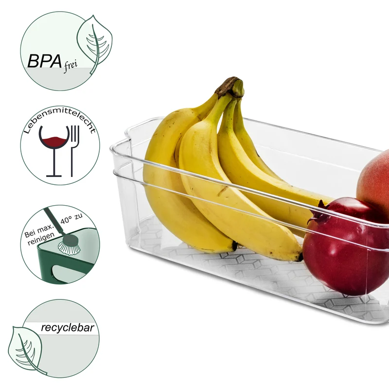 Kühlschrank-Organizer 31x11x9,5 cm durchsichtig stapelbar mit Griff - Aufbewahrungsbox Fridge Organizer Kühlschrankbox BPA-frei Speisekammer Bad Vorratsschrank transparent Küchenschrank Box