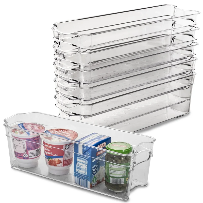 Kühlschrank-Organizer 31x11x9,5 cm durchsichtig stapelbar mit Griff - Aufbewahrungsbox Fridge Organizer Kühlschrankbox BPA-frei Speisekammer Bad Vorratsschrank transparent Küchenschrank Box
