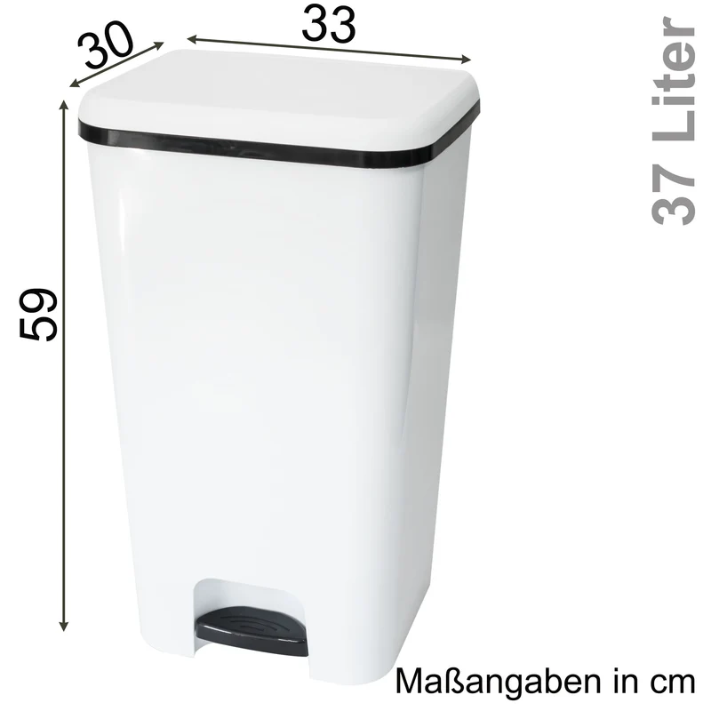 Mülleimer Treteimer 37 Liter eckig 30x33x59cm Kunststoff - Pedal zum Öffnen und Schliessen - Küche Pedaleimer Papierkorb Eimer Abfalleimer Abfallbehälter Mülltonne Müll Mistkübel