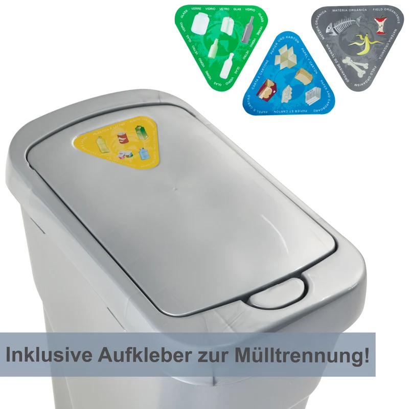 25 Liter Mülltonne Recyclingtonne 21x36x52cm mit abnehmbarem Druckdeckel - Schmal Recycling-Aufkleber Küche Mistkübel Trash Bin Groß Küchenabfalleimer Papiermülleimer