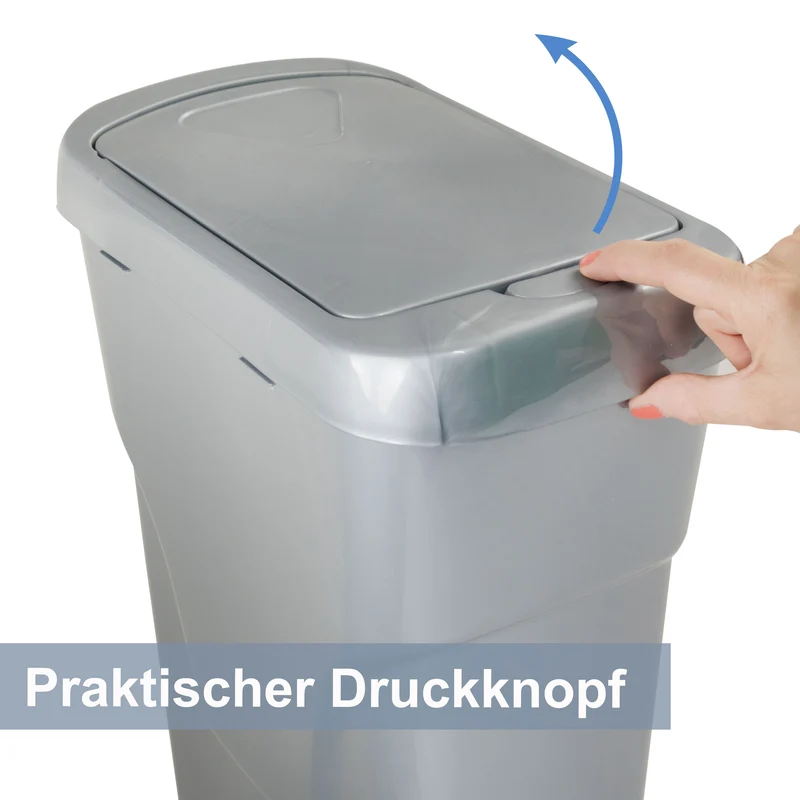 25 Liter Mülltonne Recyclingtonne 21x36x52cm mit abnehmbarem Druckdeckel - Schmal Recycling-Aufkleber Küche Mistkübel Trash Bin Groß Küchenabfalleimer Papiermülleimer