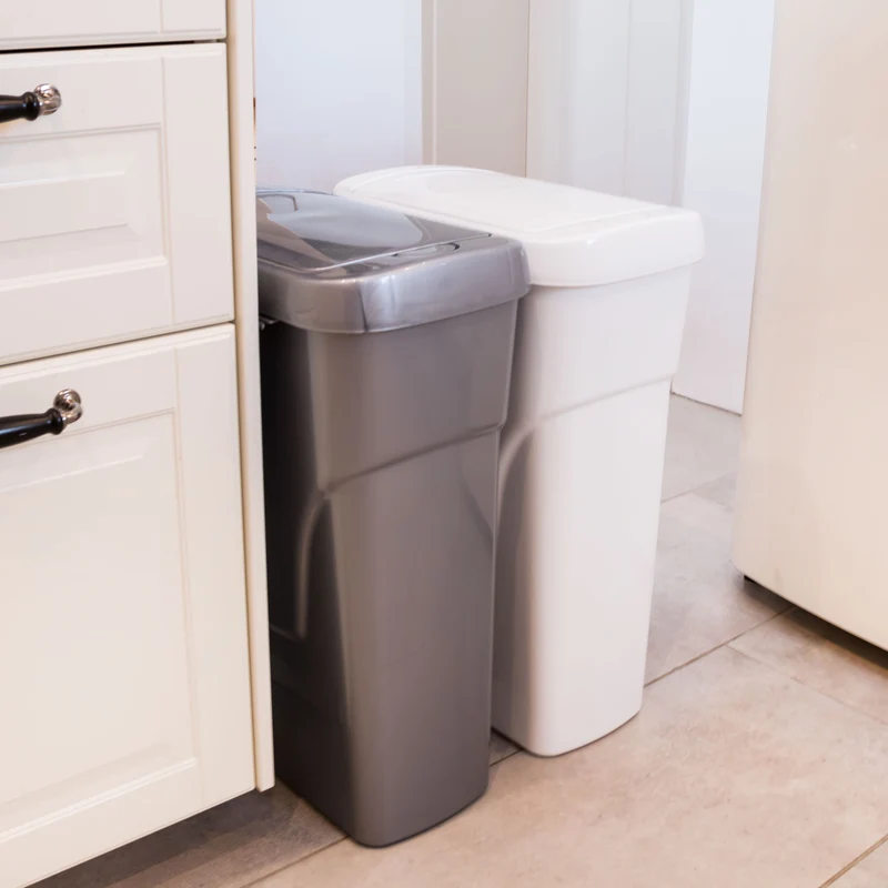 25 Liter Mülltonne Recyclingtonne 21x36x52cm mit abnehmbarem Druckdeckel - Schmal Recycling-Aufkleber Küche Mistkübel Trash Bin Groß Küchenabfalleimer Papiermülleimer