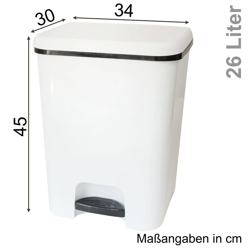 Mülleimer Treteimer 26 Liter eckig 34x30x45cm Kunststoff - Pedal zum Öffnen und Schliessen - Küche Pedaleimer Papierkorb Eimer Abfalleimer Abfallbehälter Mülltonne Müll Mistkübel