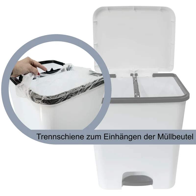 Mülleimer Treteimer 52 Liter eckig 42x38x50cm Kunststoff - Duoeimer mit Trennschiene Pedal Küche Pedaleimer Papierkorb Eimer Abfalleimer Abfallbehälter Mülltonne Müll Mistkübel
