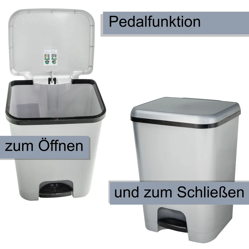 Mülleimer Treteimer 52 Liter eckig 42x38x50cm Kunststoff - Duoeimer mit Trennschiene Pedal Küche Pedaleimer Papierkorb Eimer Abfalleimer Abfallbehälter Mülltonne Müll Mistkübel