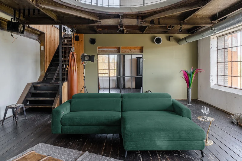 KAWOLA Sofa LAISKA Ecksofa Relaxfunktion teilmotorisch Cord smaragd