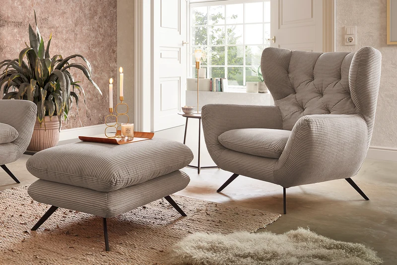 KAWOLA Sessel CHARME Hochlehnsessel Cord taupe