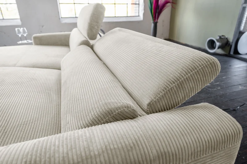 KAWOLA Sofa LAISKA Ecksofa Relaxfunktion teilmotorisch Cord cremeweiß