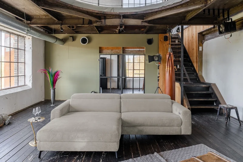 KAWOLA Sofa LAISKA Ecksofa Relaxfunktion teilmotorisch Cord steingrau