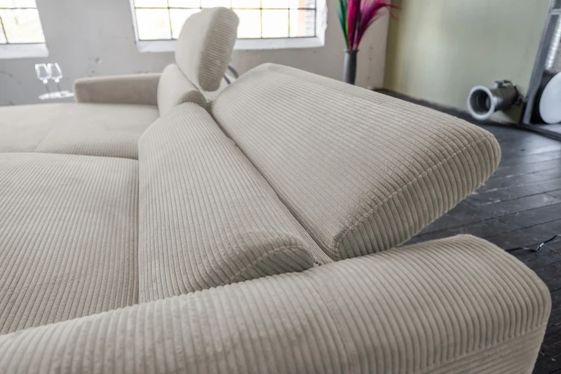 KAWOLA Sofa LAISKA Ecksofa Relaxfunktion teilmotorisch Cord steingrau