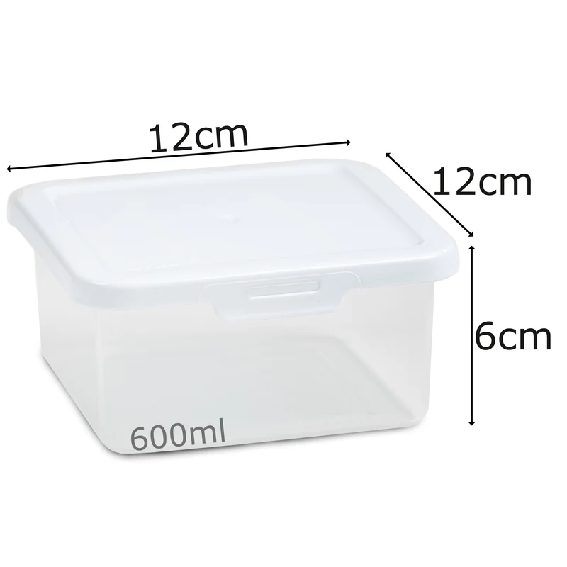 Kleine Vorratsdosen Set 600ml - 12x12x6 cm - quadratisch - Lebensmittelbox Gefrierdose Frischhaltedose Mikrowellengeeignet Spülmaschinengeeignet - transparent mit weißem Deckel