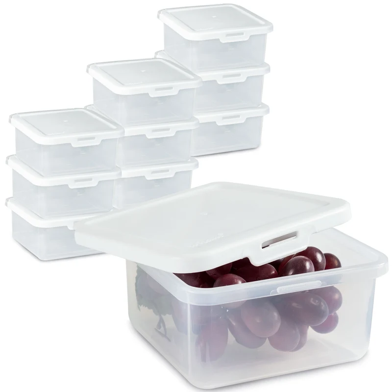 Kleine Vorratsdosen Set 600ml - 12x12x6 cm - quadratisch - Lebensmittelbox Gefrierdose Frischhaltedose Mikrowellengeeignet Spülmaschinengeeignet - transparent mit weißem Deckel