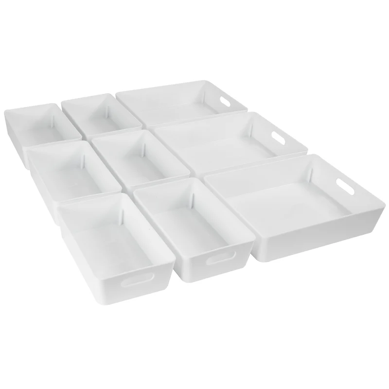 Schubladen Organizer - 6 cm hoch - 9 Teile - in 2 Größen - für 50x60cm Schublade Aufbewahrungsbox weiß - Ordnungssystem