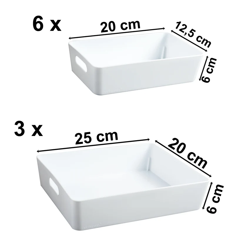 Schubladen Organizer - 6 cm hoch - 9 Teile - in 2 Größen - für 50x60cm Schublade Aufbewahrungsbox weiß - Ordnungssystem