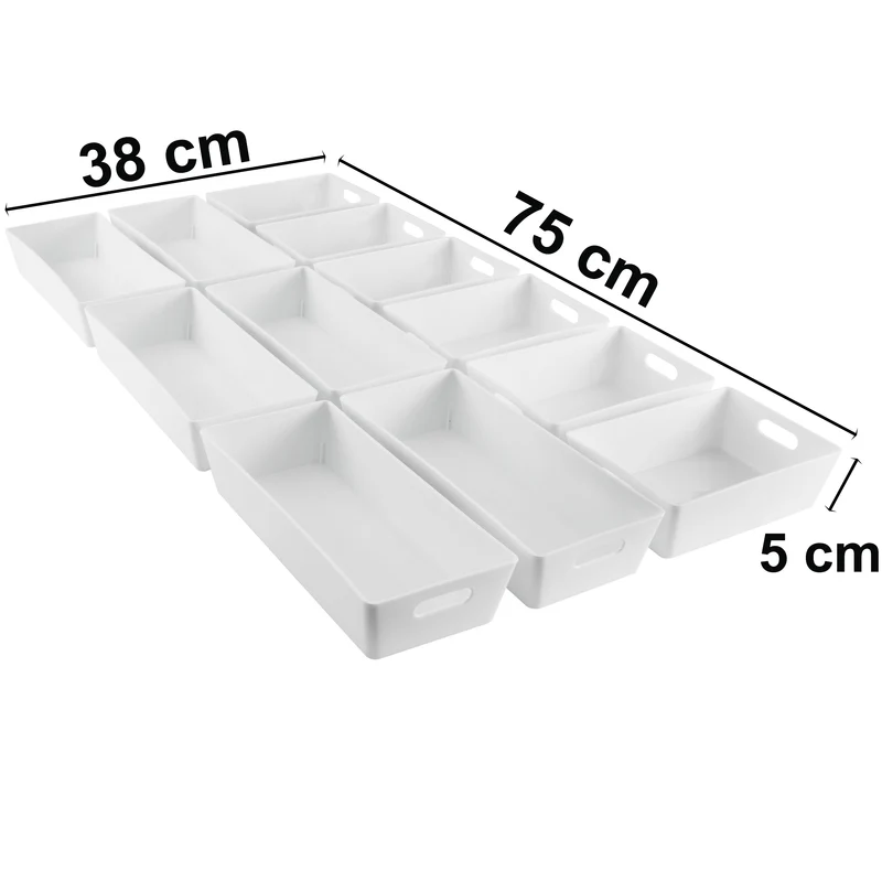 Schminktisch Schubladen Organizer - 5 cm hoch - 12 Teile - Ordnungssystem - Boxen in 2 Größen Aufbewahrungsbox Box - Schubladeneinsatz 75x38 cm