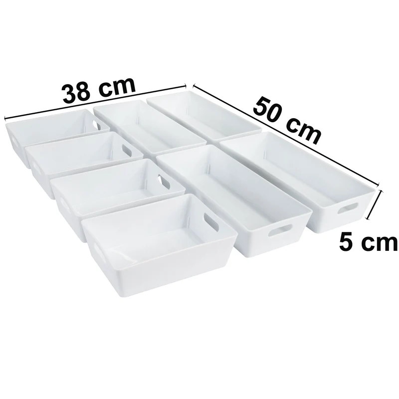 Schubladen Organizer 5 cm hoch - 8 Teile - 50x38x5 cm - in 2 Größen - Schminktisch - Schubladen Ordnungssystem Aufbewahrungsbox Box