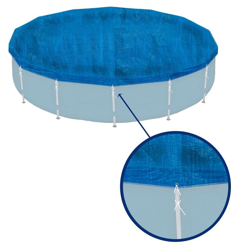 Poolabdeckung rund für Frame Pool D-366cm - mit Fixierseilen - 110g/qm PE - Wasserdicht - UV-stabil Poolabdeckplane Stahlrahmenpool Cover Swimmingpool Familienpool Poolzubehör Planschbecken