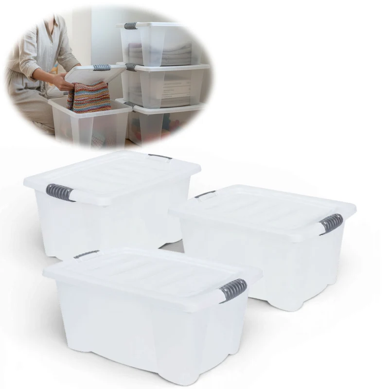 XL Stapelbox Allzweckbox 3´er Set 40x28cm mit Deckel Transportbox Stapelkiste