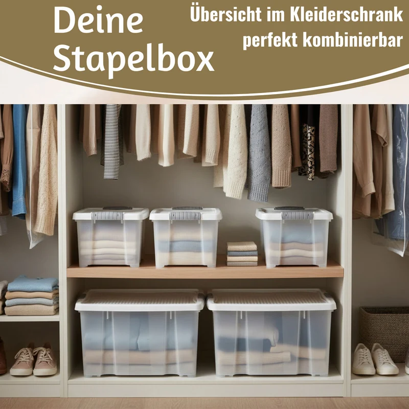 XL Stapelbox Allzweckbox 3´er Set 40x28cm mit Deckel Transportbox Stapelkiste